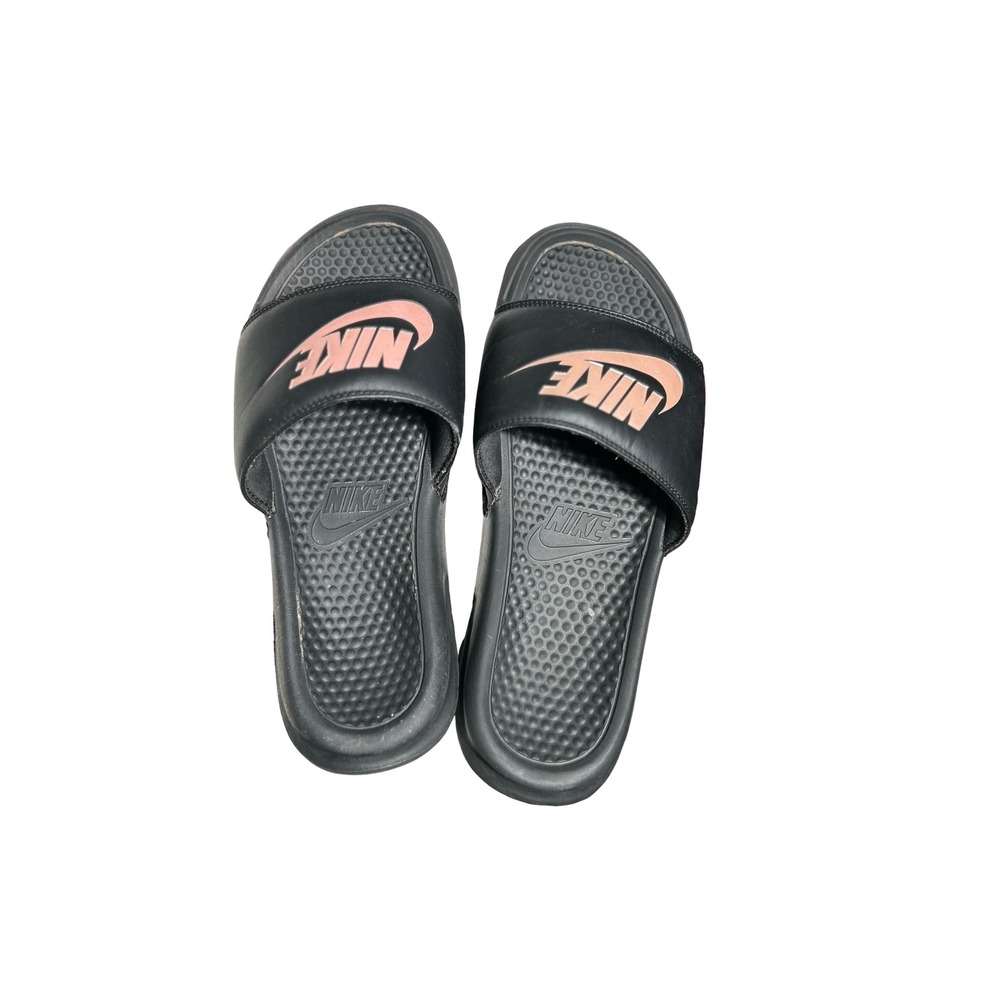 Nike Benassi JDI Black Rose Gold Metallic Slides Sandals 343881-007 Womens 11